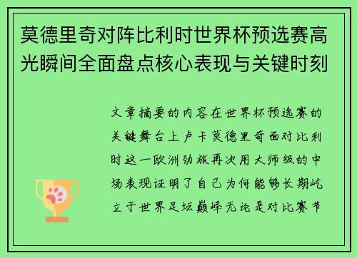 莫德里奇对阵比利时世界杯预选赛高光瞬间全面盘点核心表现与关键时刻